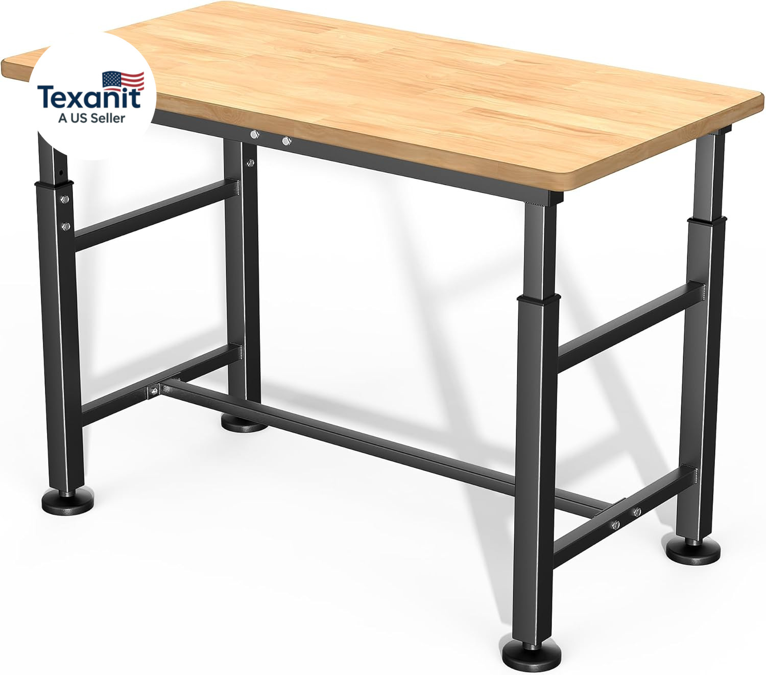 Workbench for Garage, 47.5" Adjustable Height Work Table, Heavy Duty Rubber Wood