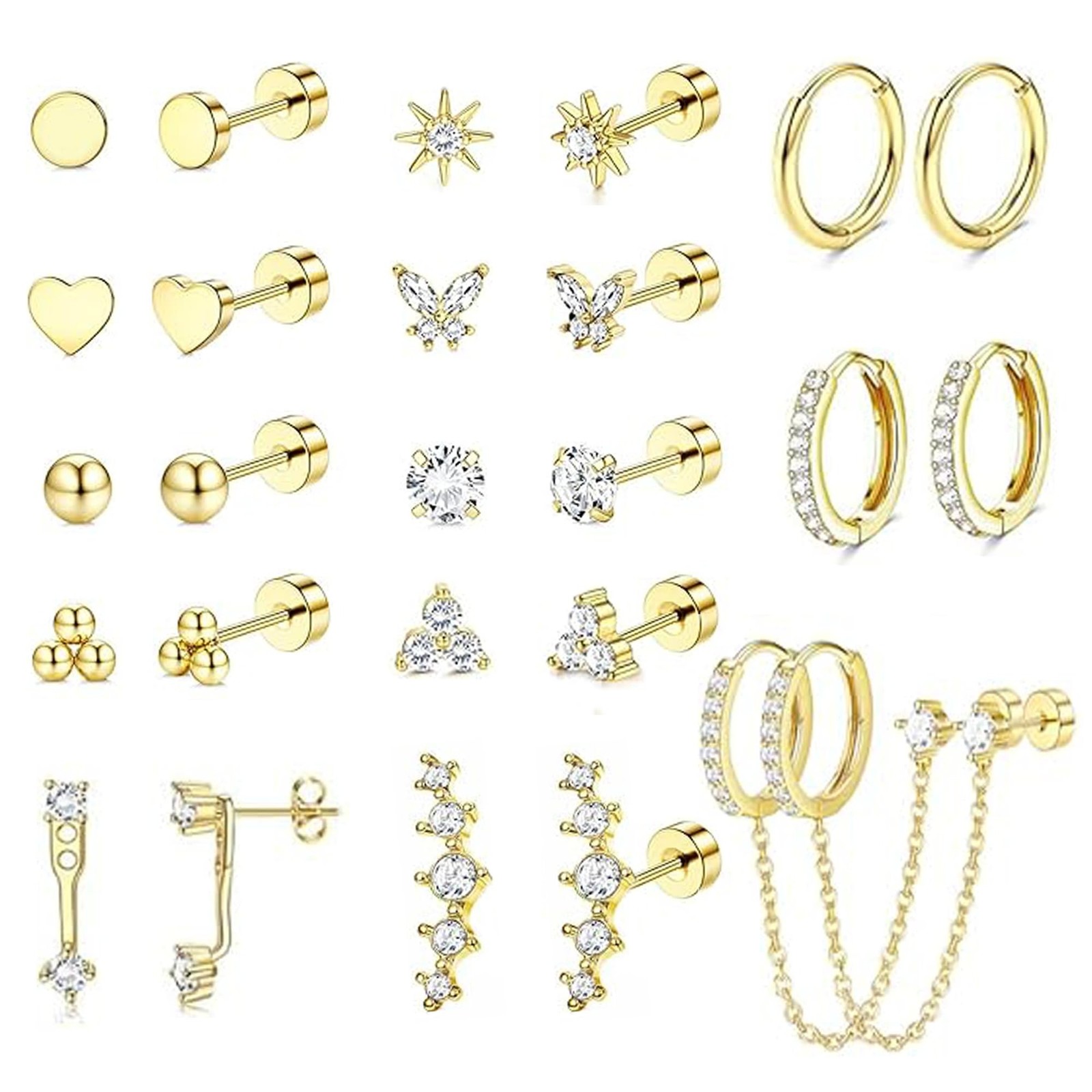 Gold Earrings for Women Hypoallergenic 20G Surgical Stainless Steel Flat Back...