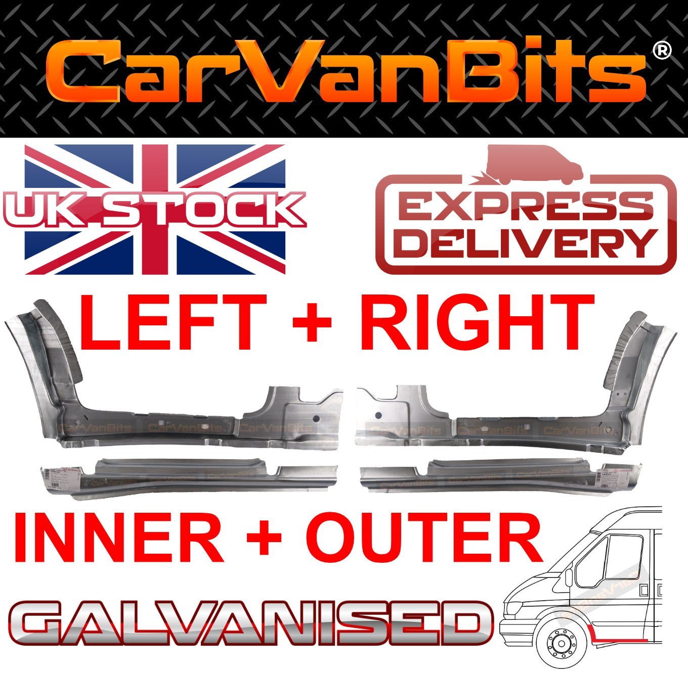 FOR FORD TRANSIT MK6 MK7 00-14 FRONT DOOR INNER OUTER SILL REPAIR PANEL X4 SET