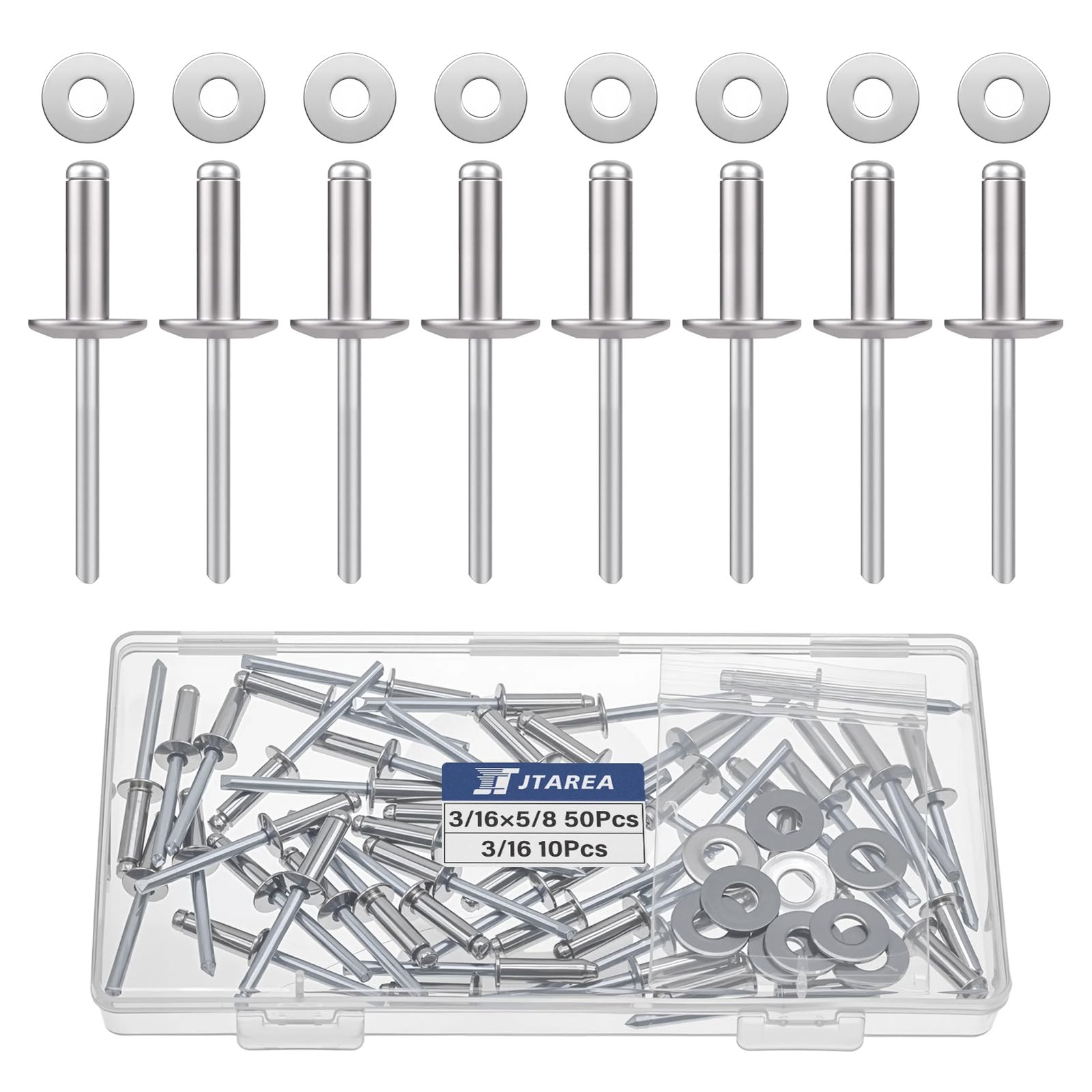 JTAREA 3/16" x 5/8" Stainless Steel Pop Rivets with 3/16*5/8