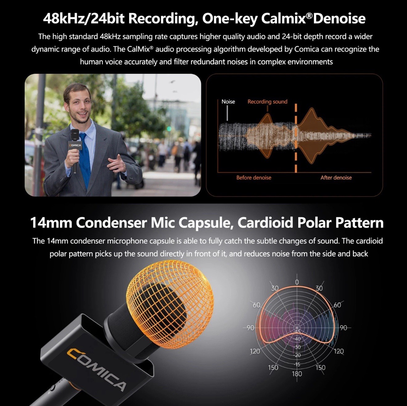 COMICA Revo S Wireless Reporter Microphone Compatible with Windows Mac OS