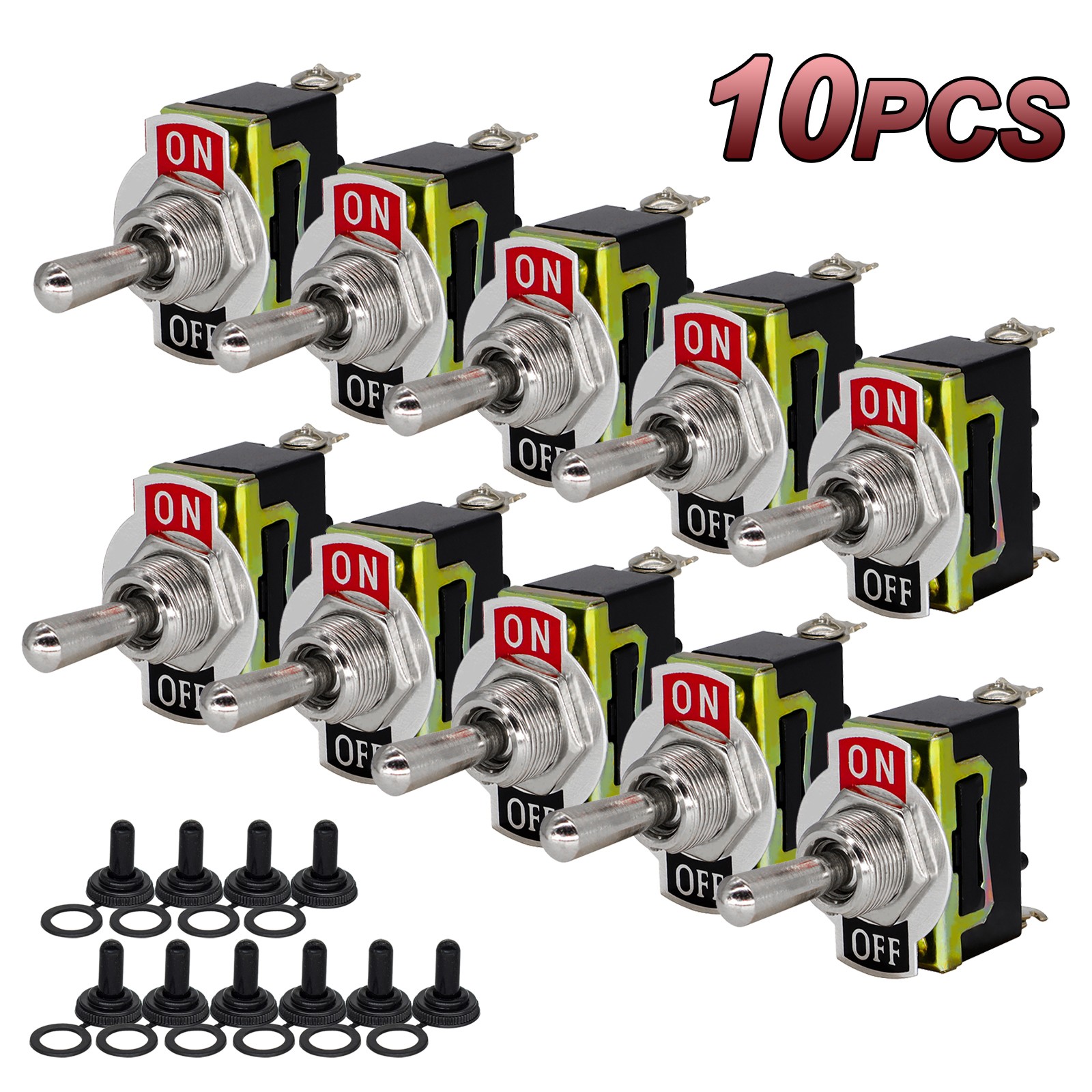 10pc Toggle Switch 20A 125V SPST 2 Terminal ON OFF Car Waterproof ATV Heavy Duty