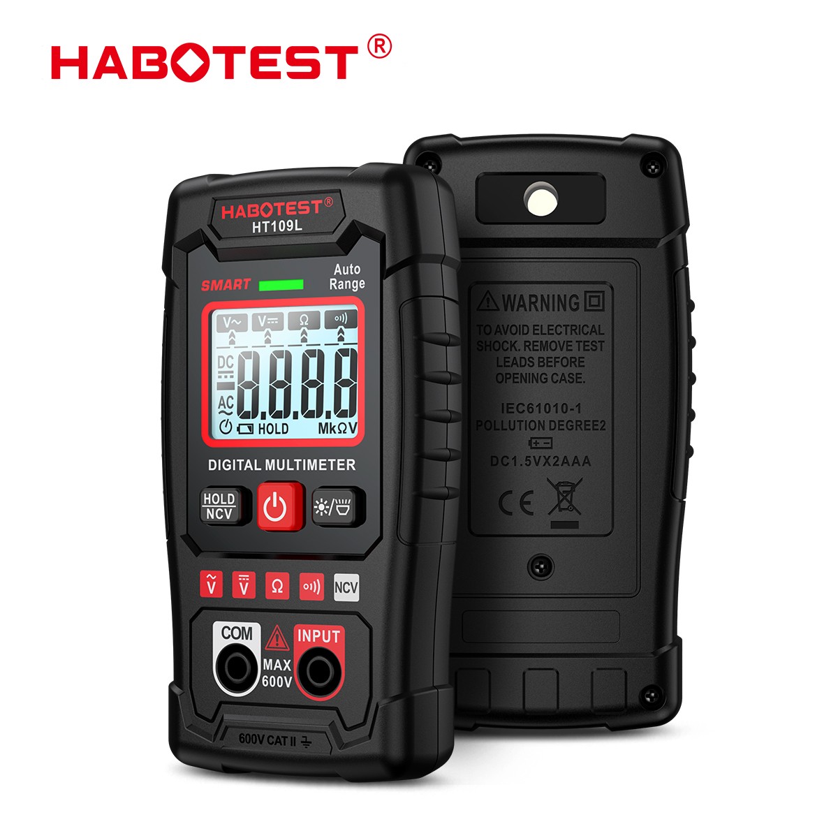 2Pcs HABOTEST HT109L Handheld NCV Digital Multimeter AC DC Voltmeter Ohmmeter