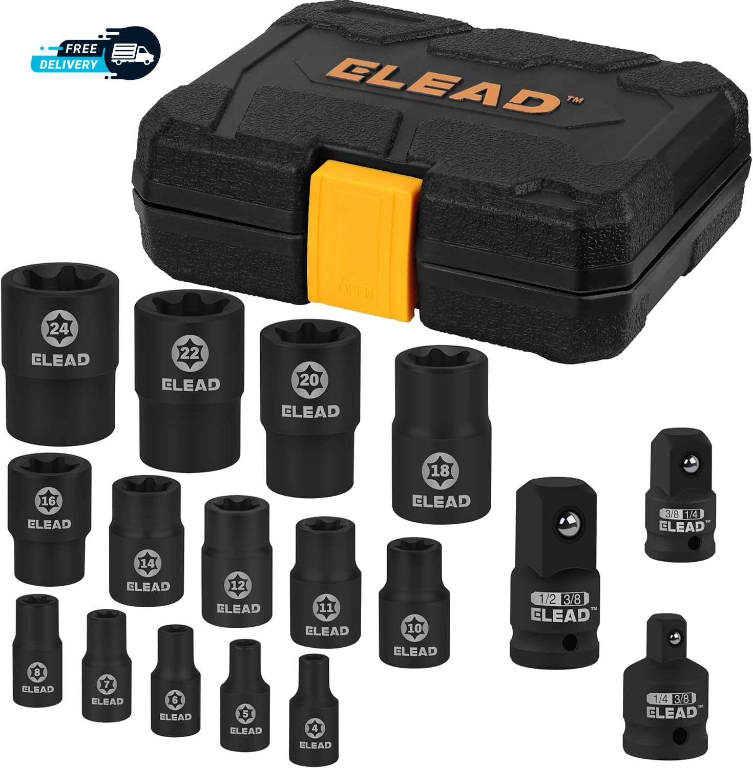 17-Piece Inverted E-Torx Socket Set - Impact Chrome Vanadium Steel E4 - E2