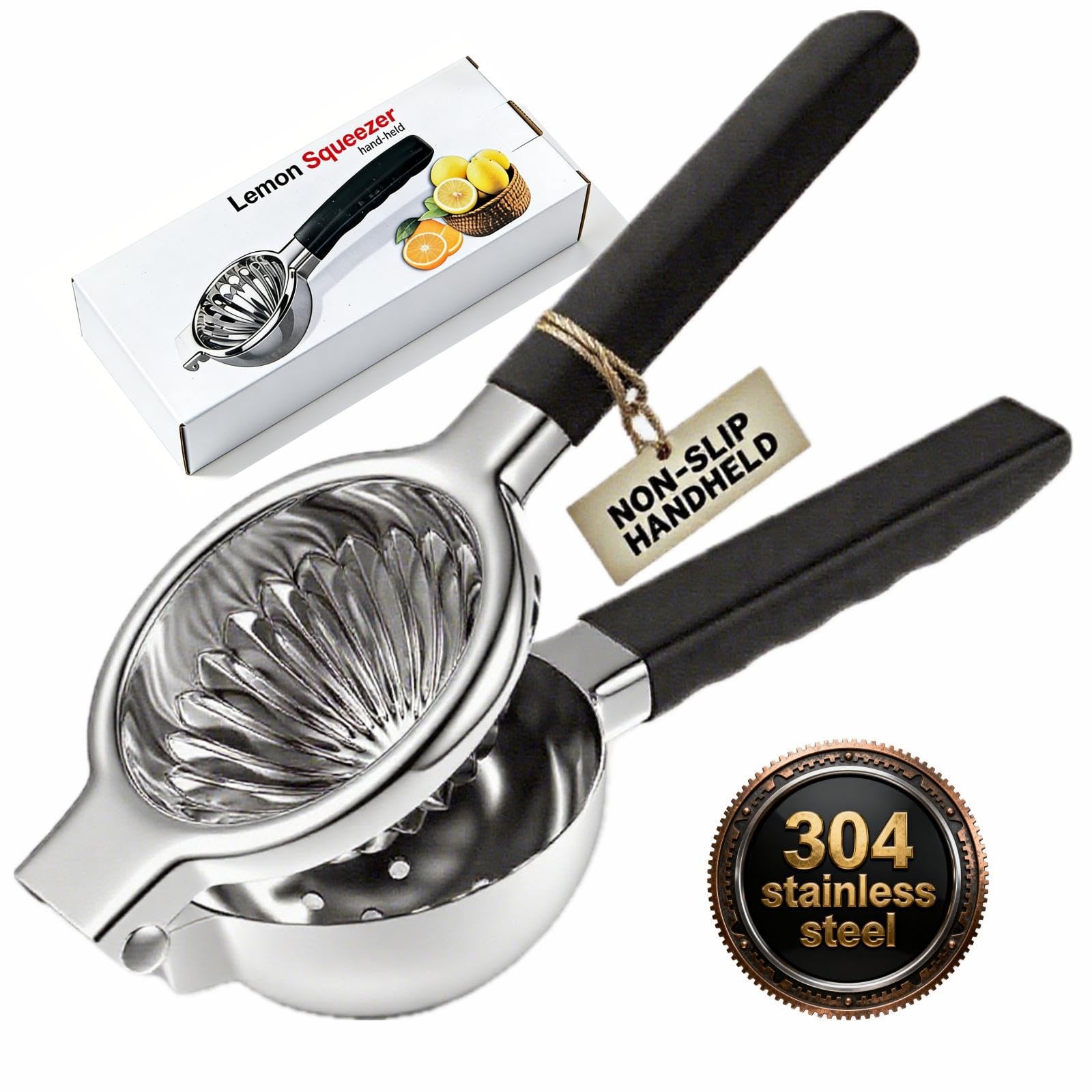 Stainless Steel Lemon Squeezer, Manual Citrus Juicer with Non-Slip Handles, 3...