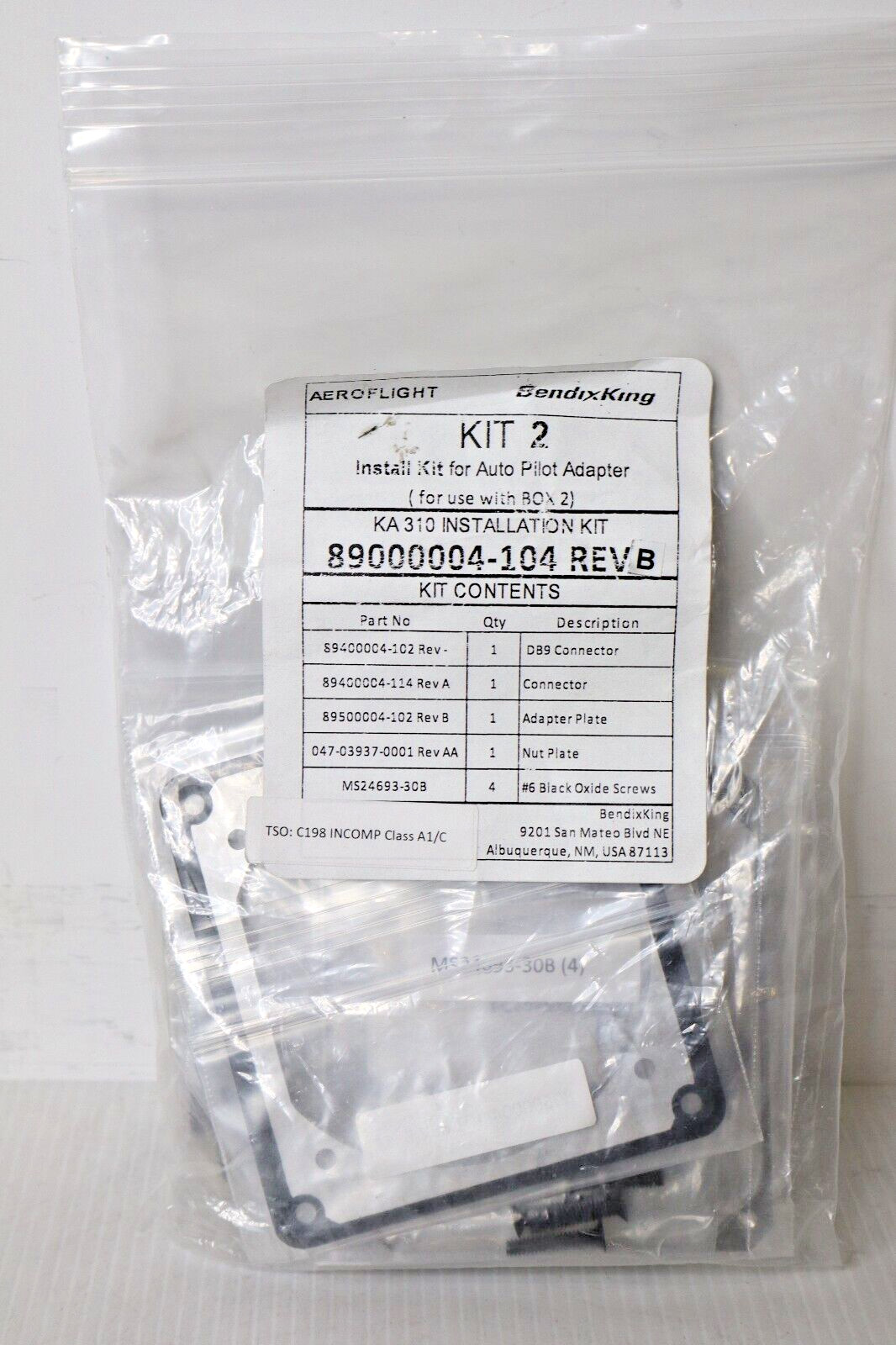 Bendix King KA 310 Installation Kit 89000004-104 (NEW - 4 Available)
