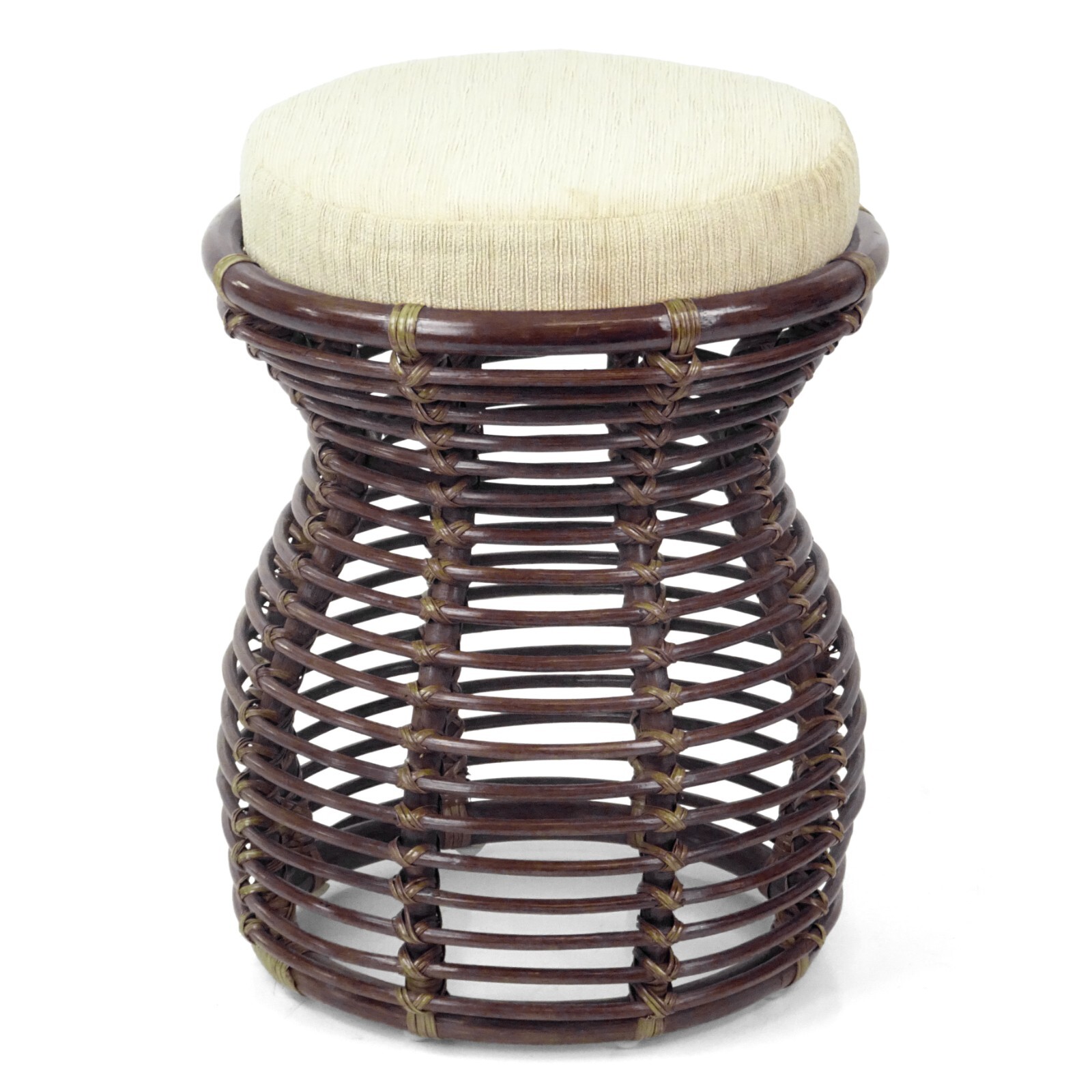 Milan Handmade Natural Rattan Wicker Ottoman Stool Vanity Bedroom, Dark Brown