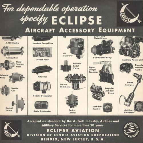 WWII AVIATION AIRCRAFT 1942 PRINT AD ECLIPSE BENDIX AIRLINES MILITARY ACCESSORY