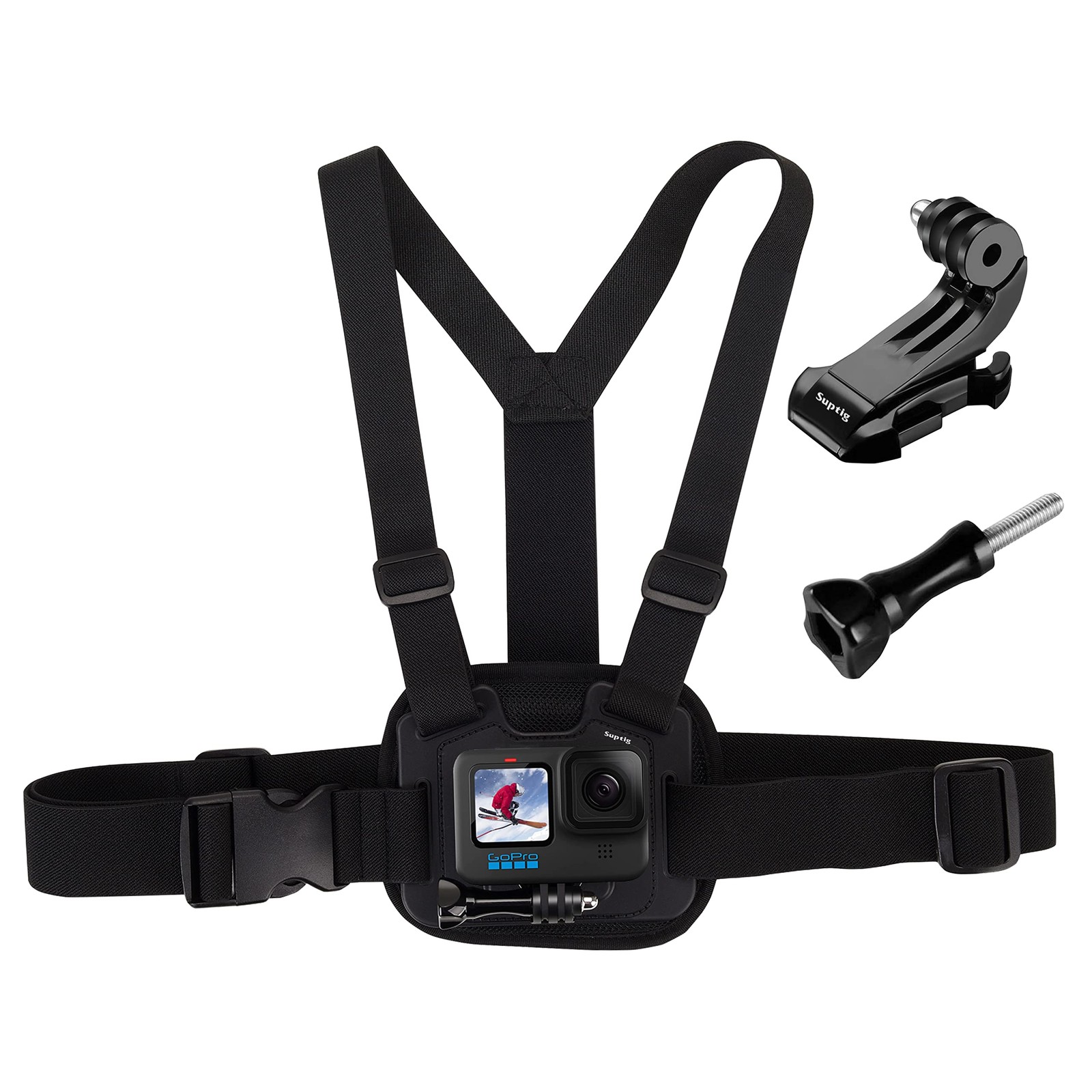 Suptig Chest Mount, Adjustable Strap, Breathable adjustable size, Black