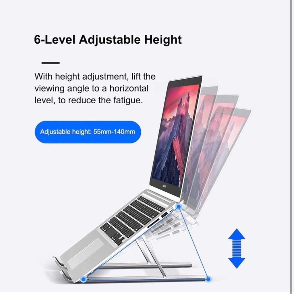 Foldable Lap Stand Computer Holder Bracket 6-Level Adjustable Height Laptop