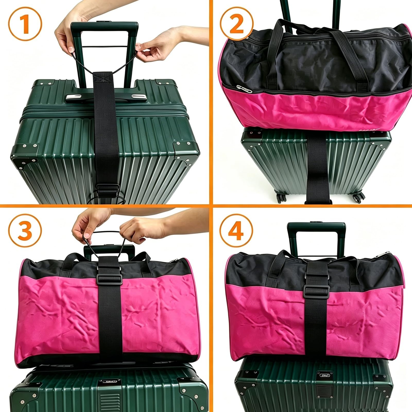 2 Black Luggage Straps for Suitcases Adjustable Connector Elastic Loop Handbag