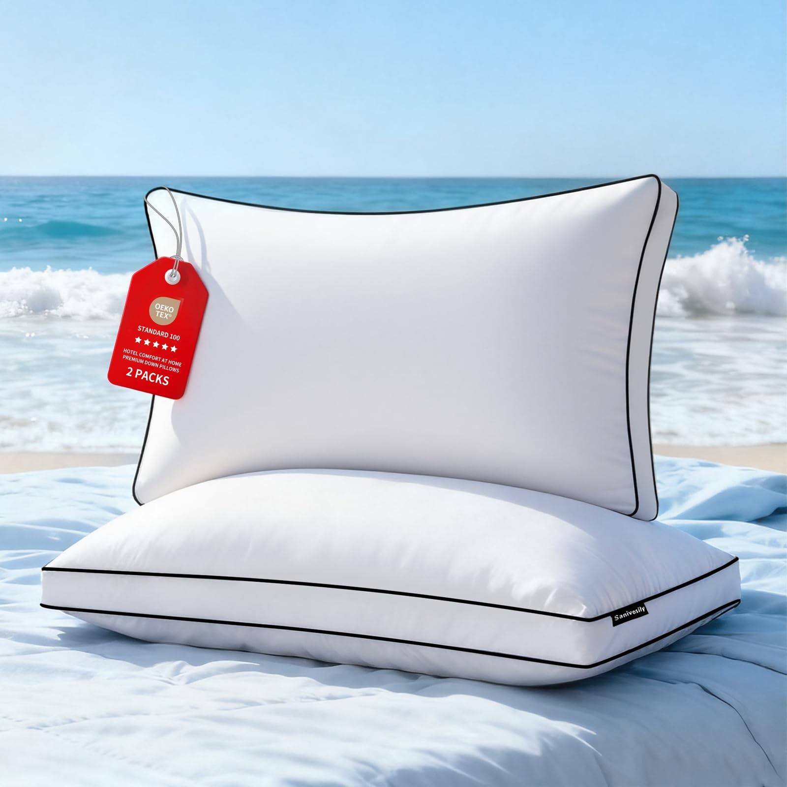 Feather Down Pillows Standard Size Set of 2 Pack, Luxury Standard, White