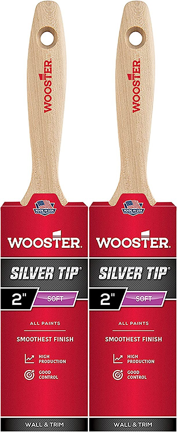Wooster Genuine 2" Silver Tip Flat Paintbrush 2-Pack, 5222-2-2PK