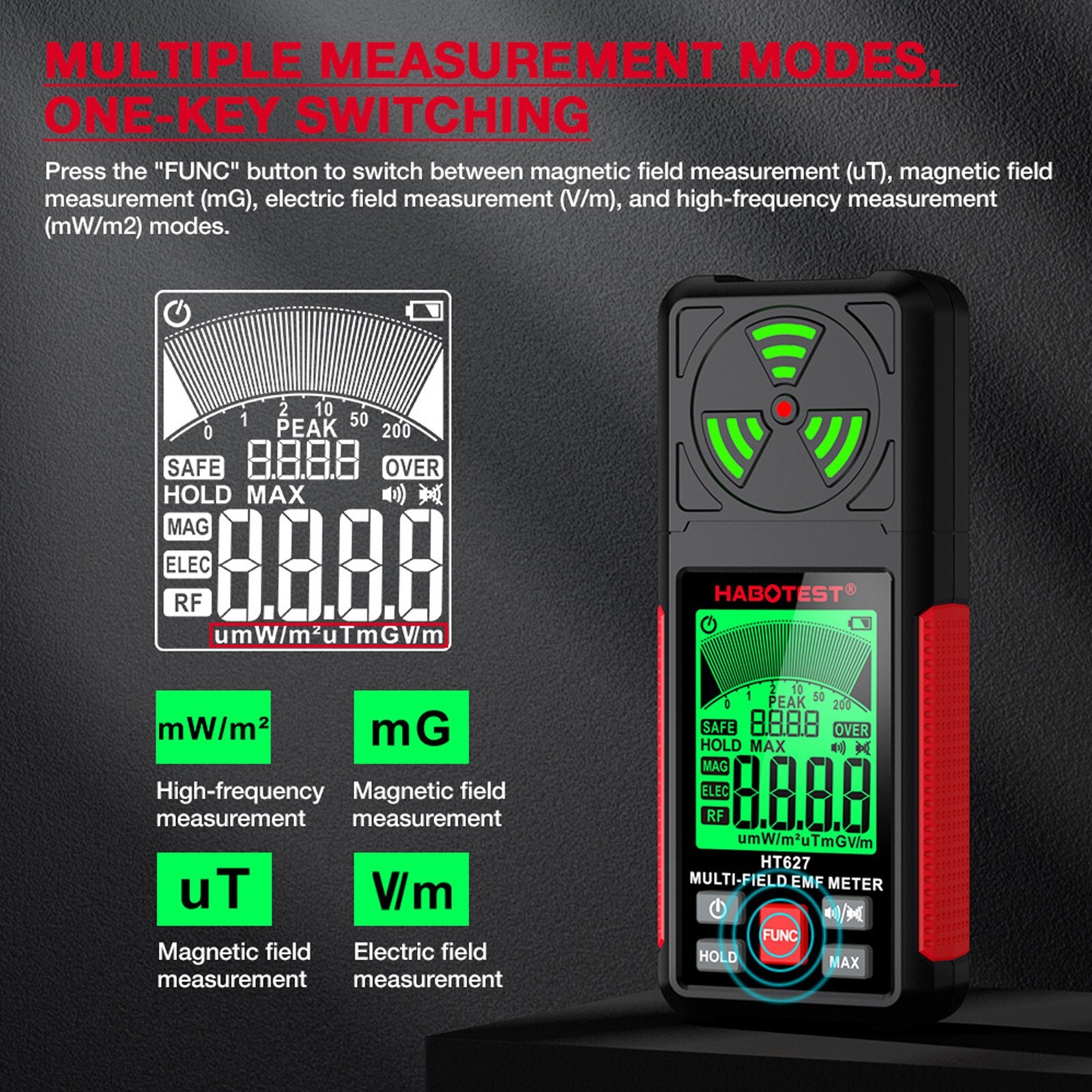 Electromagnetic Radiation Tester Handheld Radio Frequency Field EMF Meter