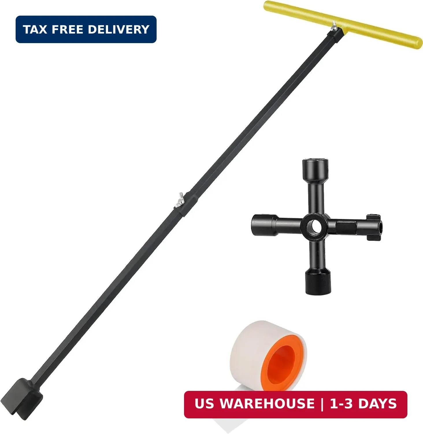 28 Inch Water Meter Key, 4-Way Utility Key with Non-Slip T-Handle, Ext
