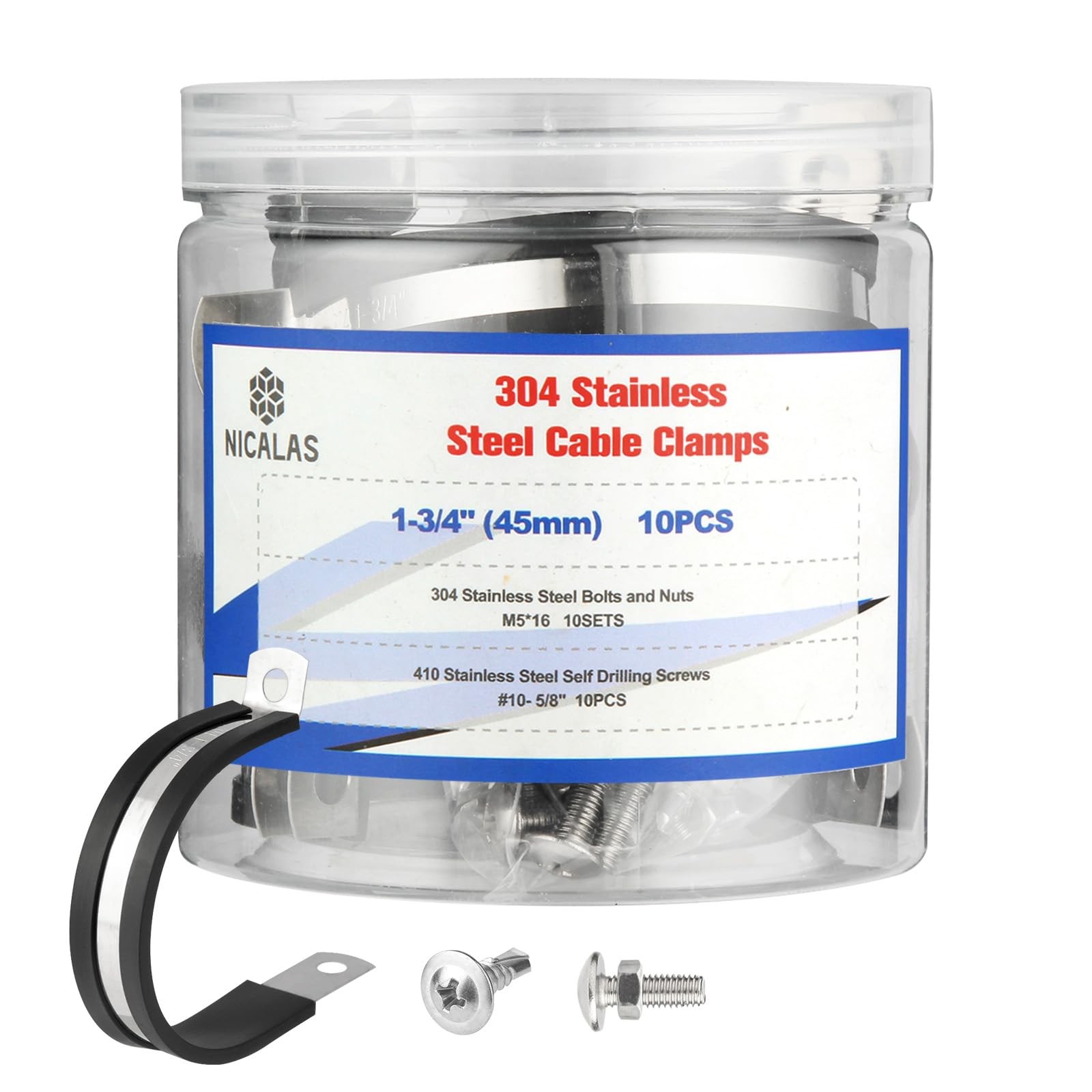 10pcs 1-3/4 Inch Stainless Steel Cable Clamps And Silver