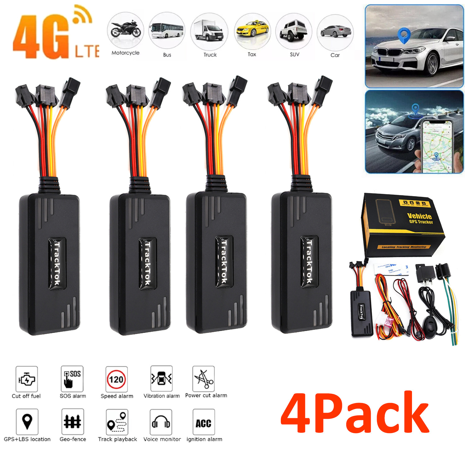 4G Car GPS Tracker Real-time Tracking Locator Device Remote Control Anti Theft