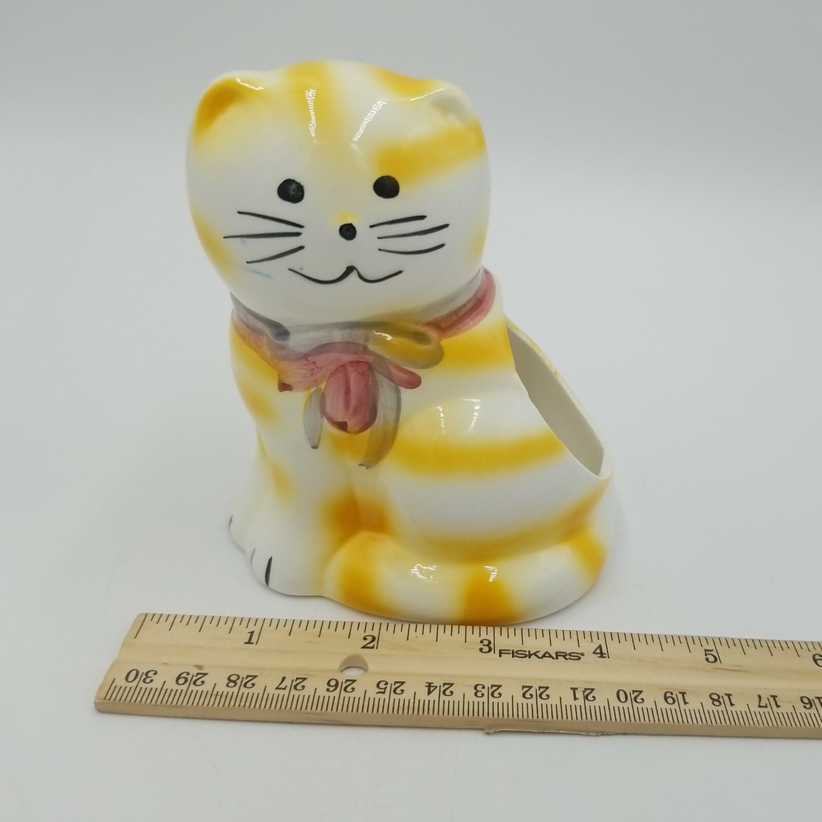 Ceramic Orange Stripe Tabby Cat Sponge Holder/ Planter