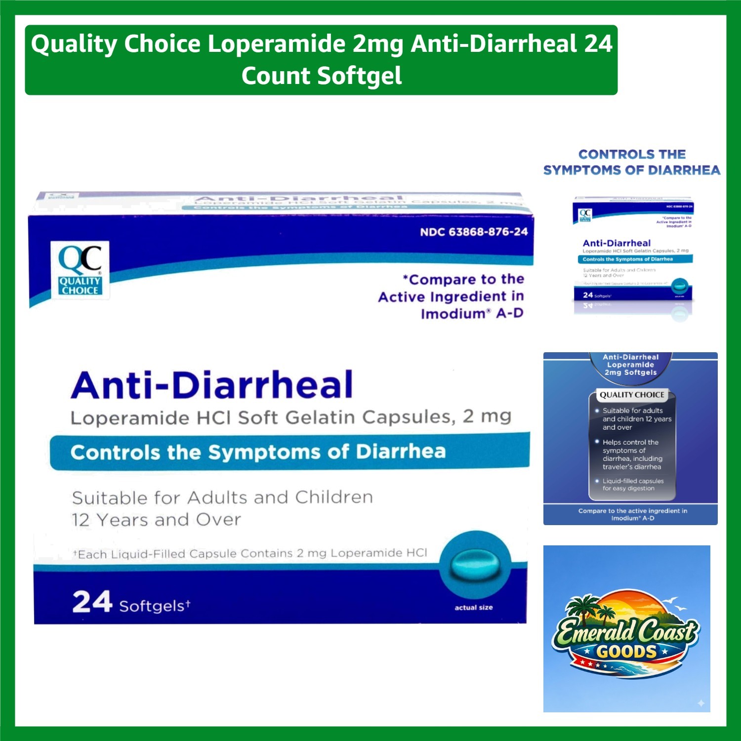 Loperamide 2mg Anti-Diarrheal Softgels - Fast Relief with 24 Count Bottle