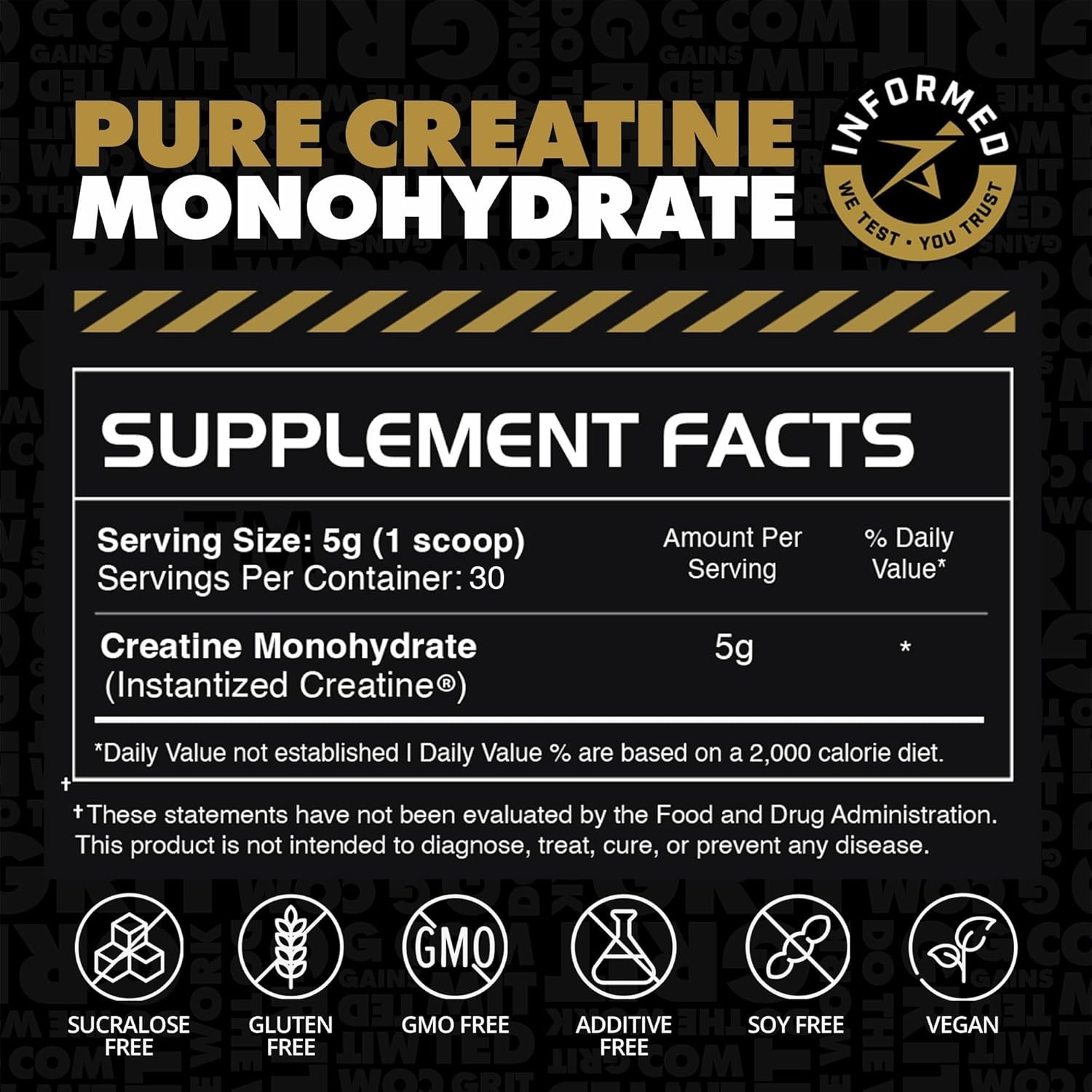 Gains in Bulk Instantized Creatine Powder Monohydrate Unflavored, 30 Servings