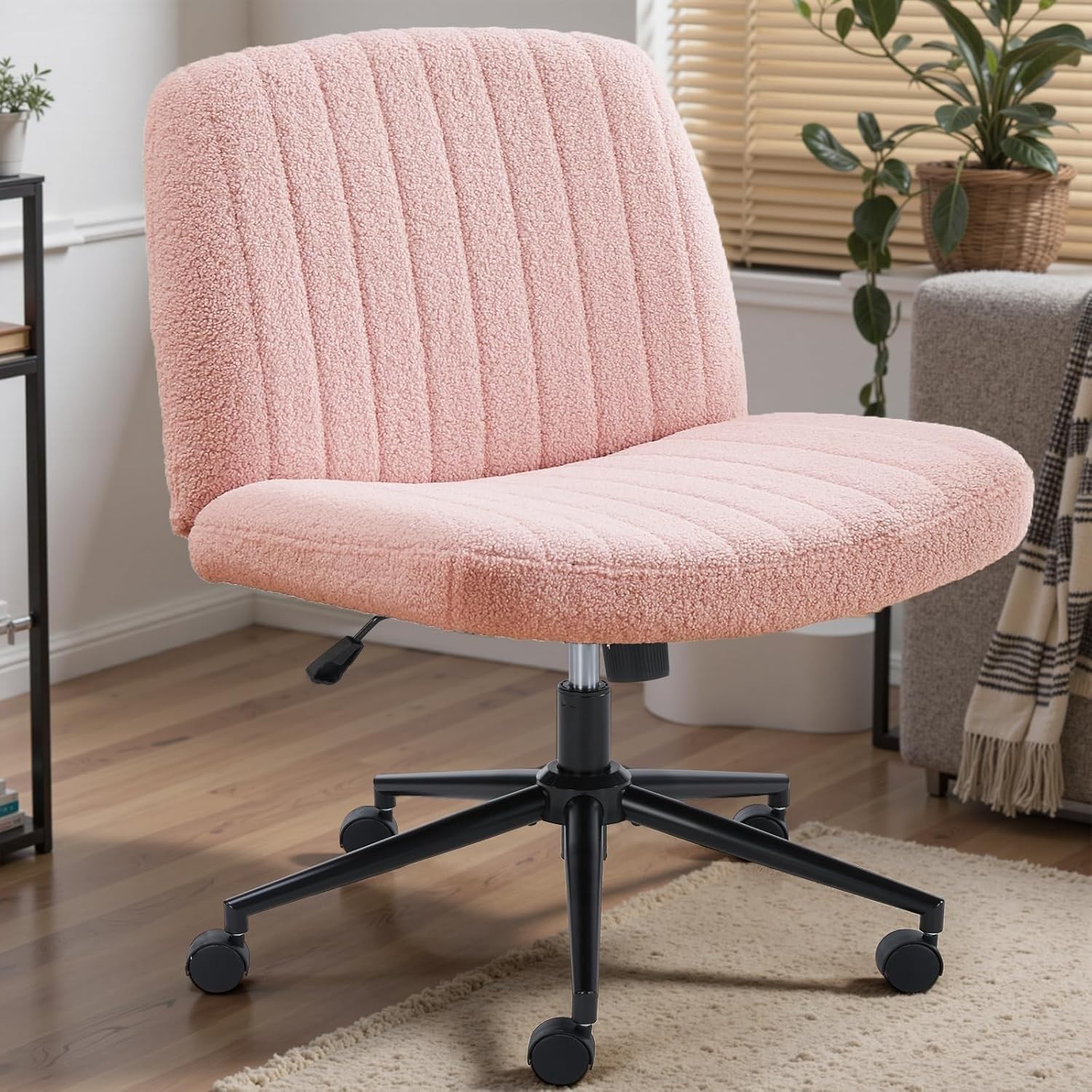 Criss Cross Chair W/ Wheels Wide Cross Legged Office Desk Vanity Chairs Fabric
