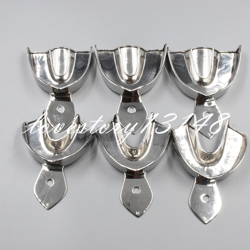Dental Stainless Steel Non-Perforated Imoression Trays Autoclavable Set Of 6 U/L