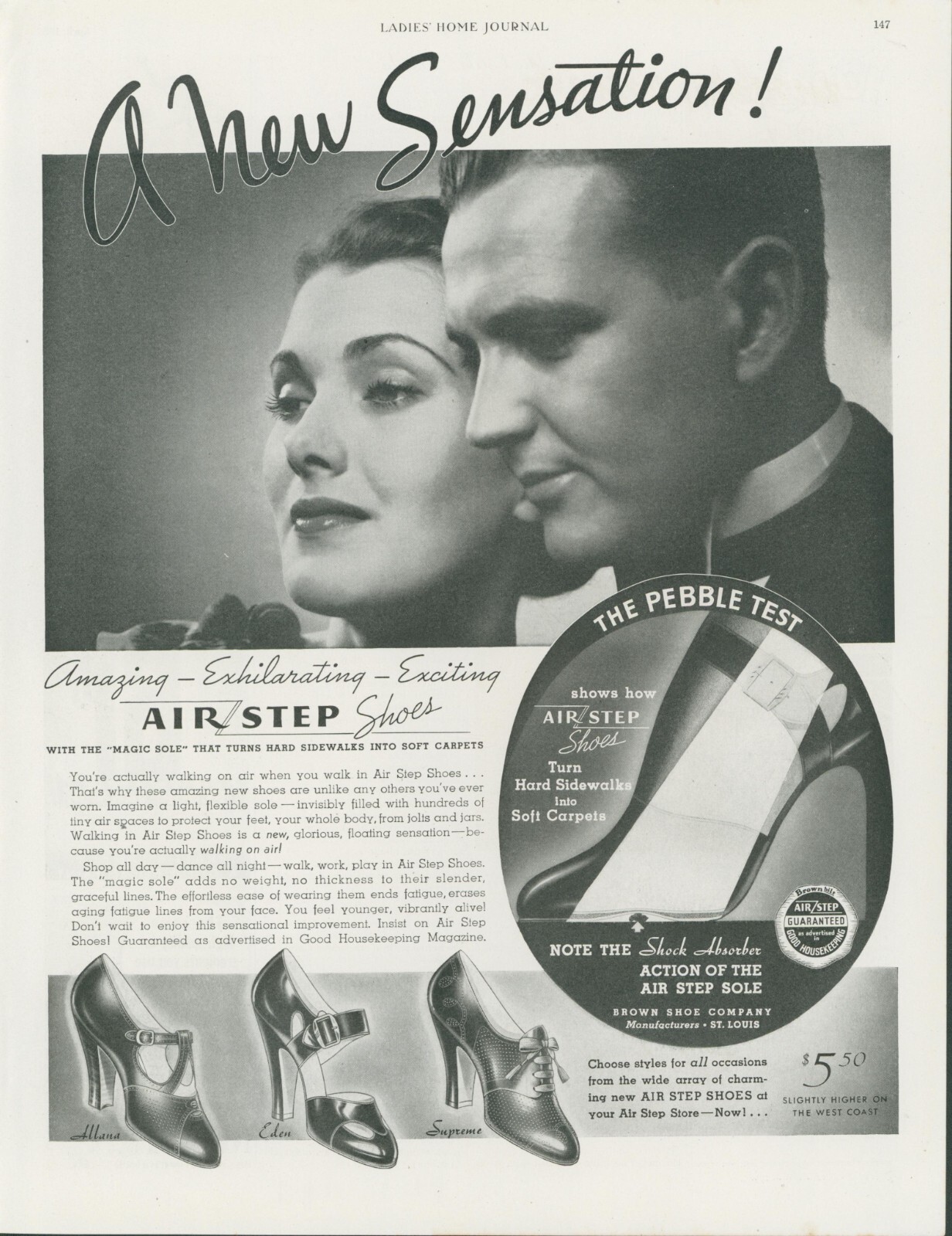 1936 Air Step Shoes New Sensation Stylish Couple Allana Eden Supreme Ad LHJ5