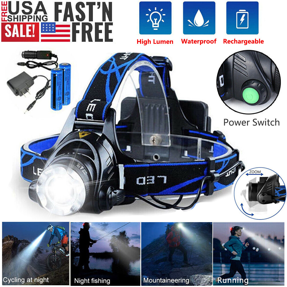 Powerful LED Headlamp Rechargeable Headlight Zoomable Head Torch Lamp Flashlight