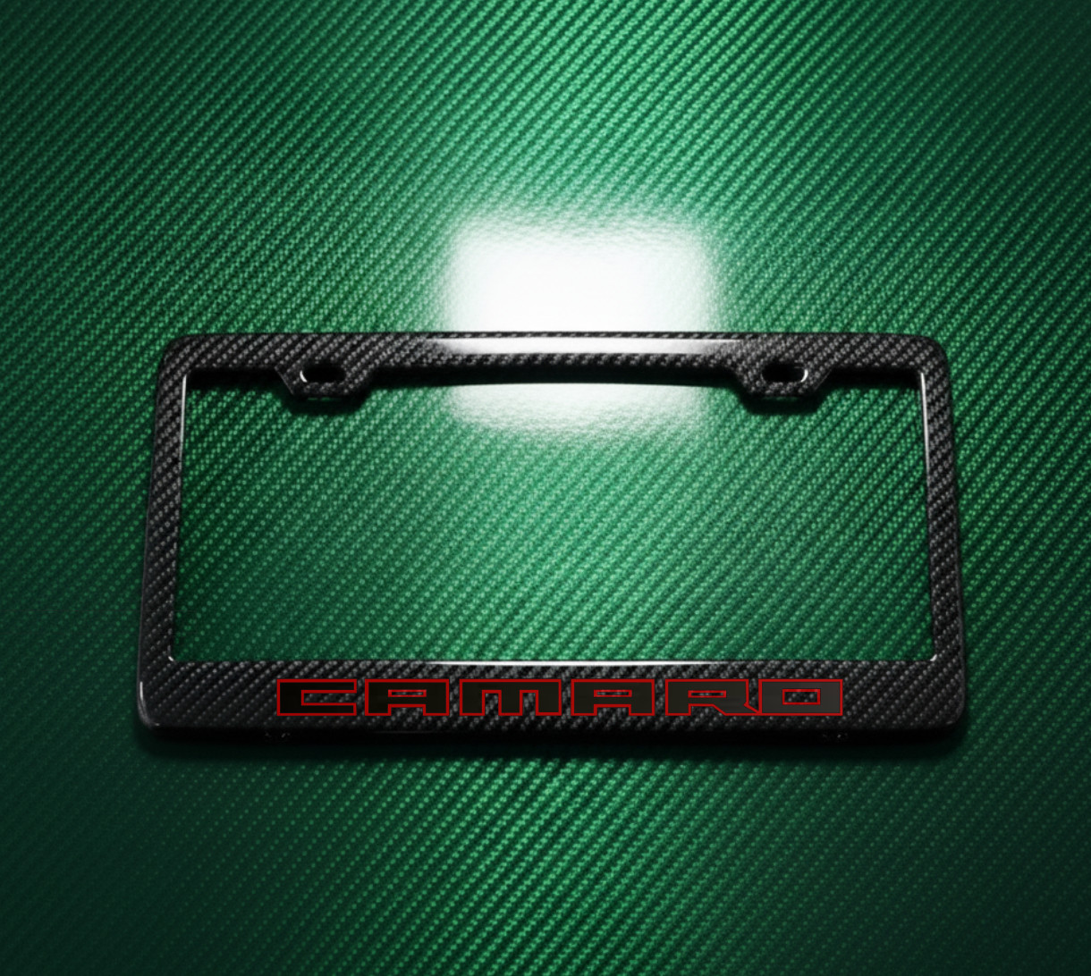 Red & Black Camaro Carbon Fiber License Plate Frame Premium 100% Real