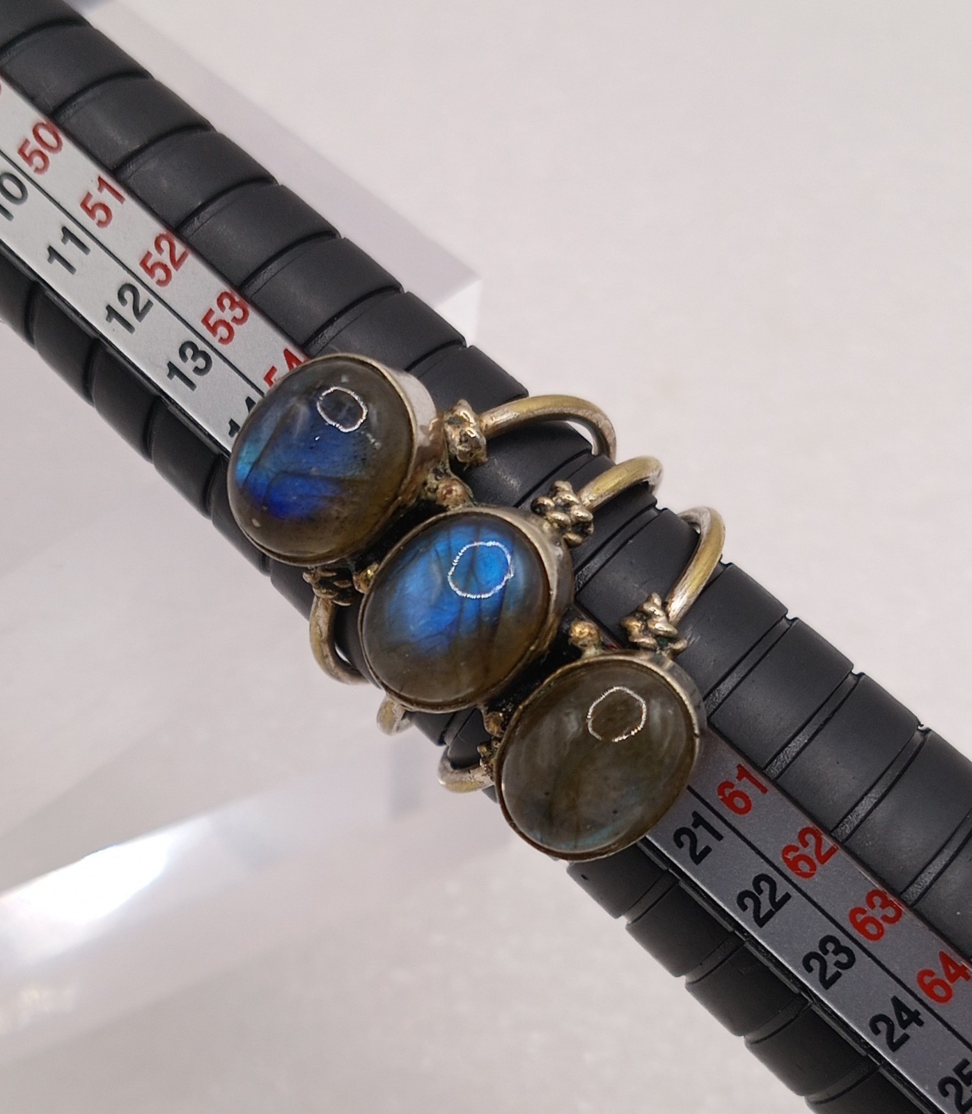 3 Stone Labradorite 3 In One Ring Brass Statement Ring Size 8 Silver Plated