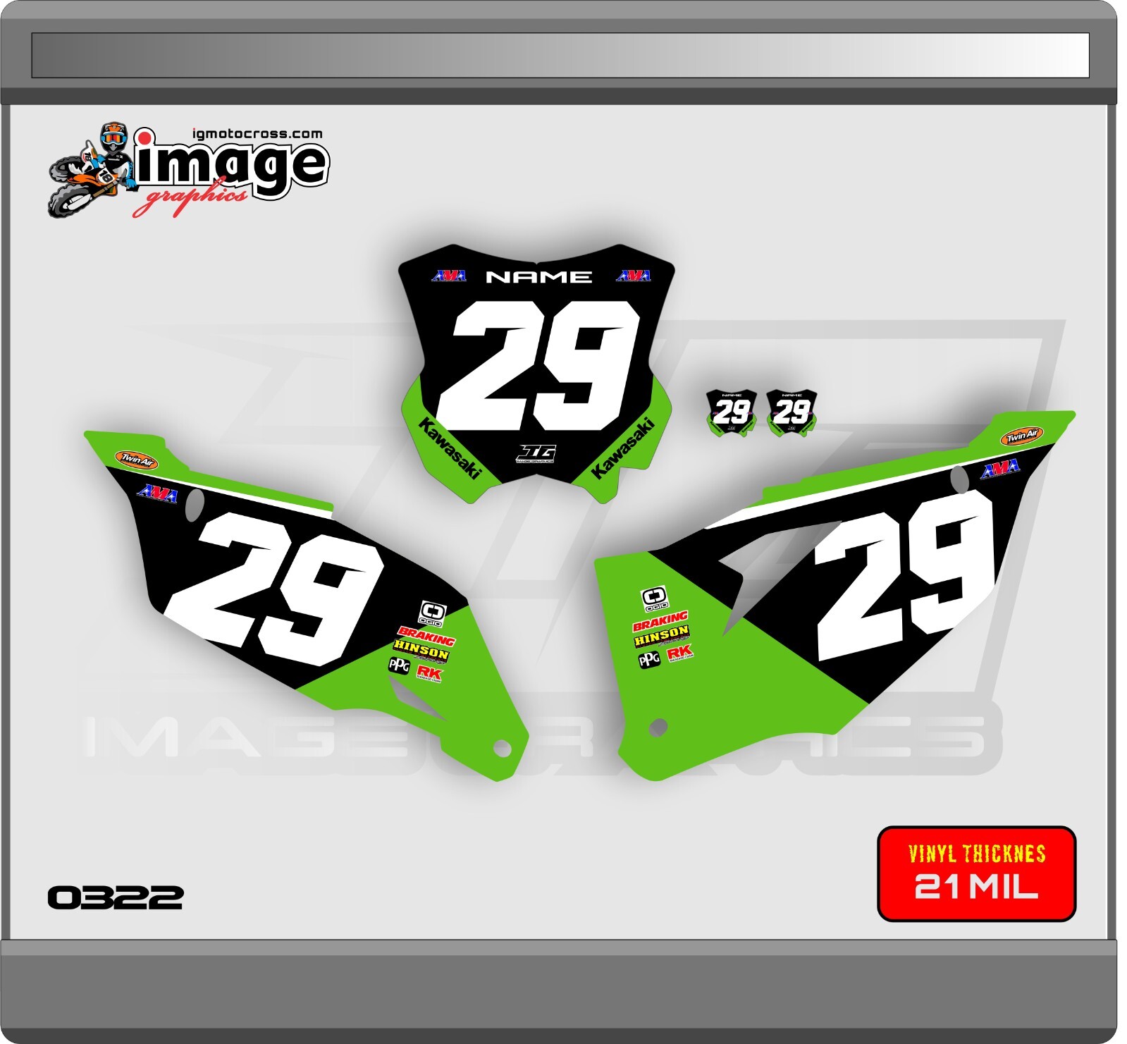 Kawaski KX450F 19-23  KX250F 21-23   NUMBER PLATE GRAPHICS BACKGROUNDS SET