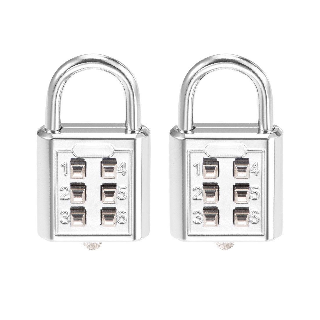 6-Digit Combination Padlock Push Button Lock for Locker Cabinet Silver Tone 2Pcs
