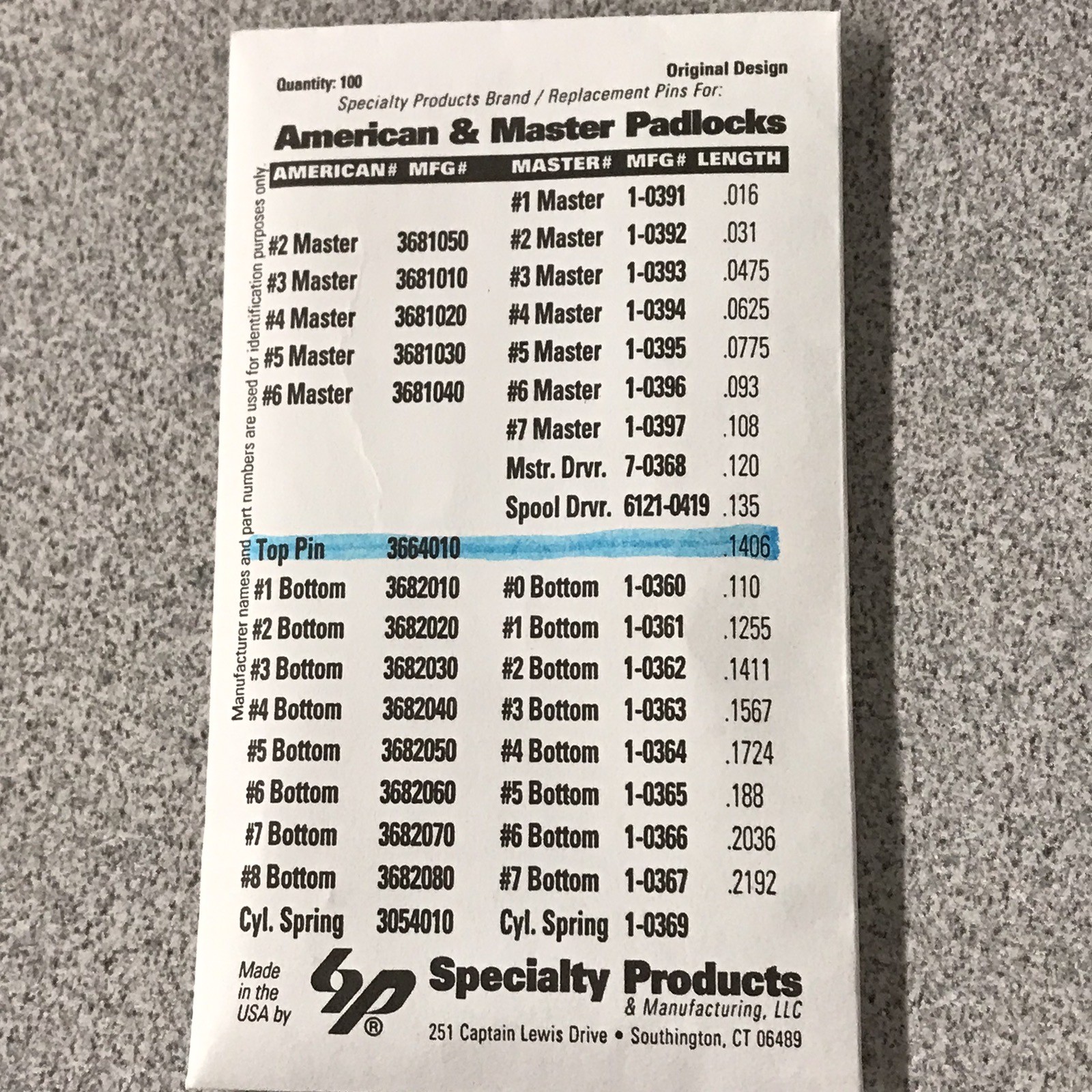 American and Master Padlock Security Serrated Driver Top Pins 366-4010 100 PACK