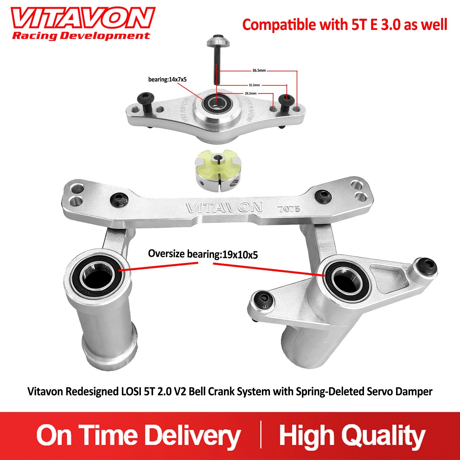 Vitavon Bell Crank System with Non- Spring Servo Damper For LOSI 5T2.0 5T E3.0
