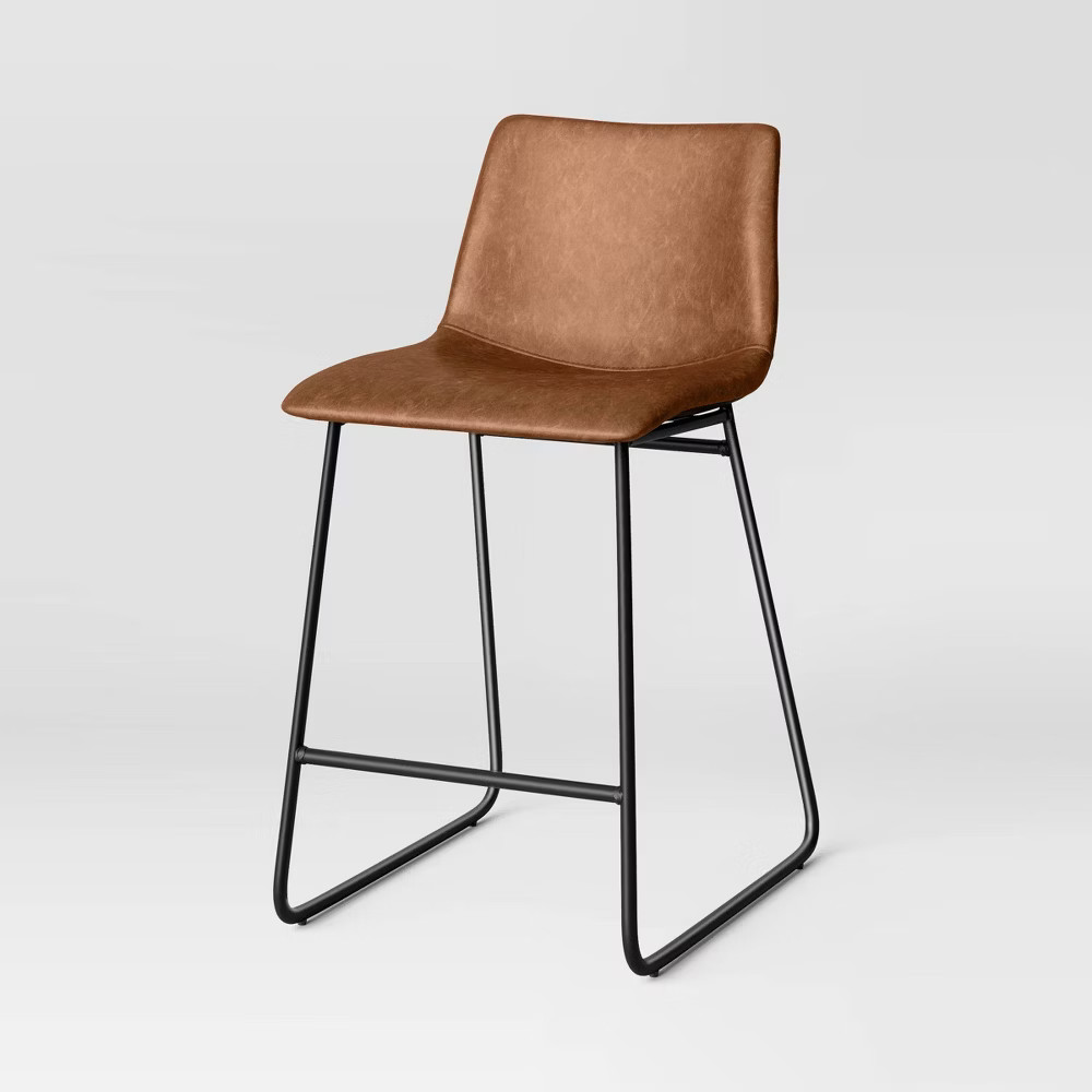 Threshold Armless Curved Seat Faux Leather Counter Stool Bar