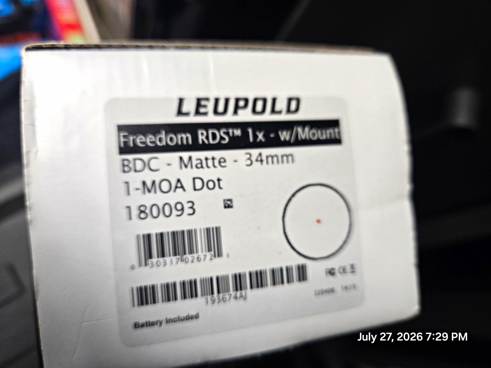 Leupold Freedom RDS 1x34mm 1 MOA Red Illuminated Dot Sight w/Mount 180093