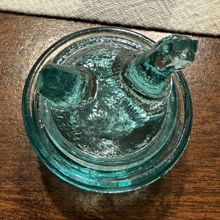 Wilkerson Teal Glass quarter size hen on nest Marking Shown