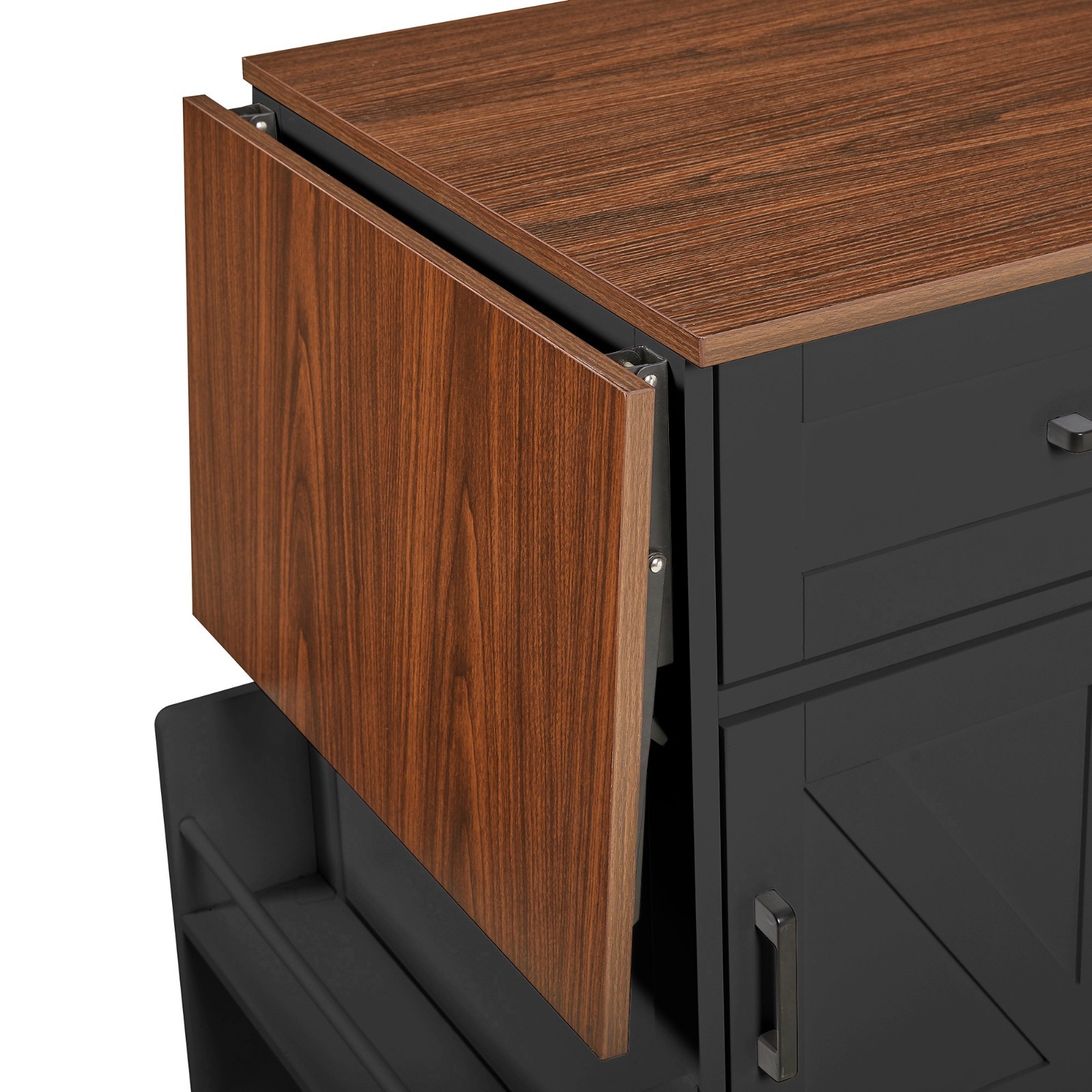 Rolling Kitchen Island Cart Storage Cabinet with Drop Leaf and Side Rack