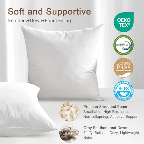 Organic Feather Down Lumbar Pillow Inserts (Set of 2) - 100% Cotton 14x22 Inch