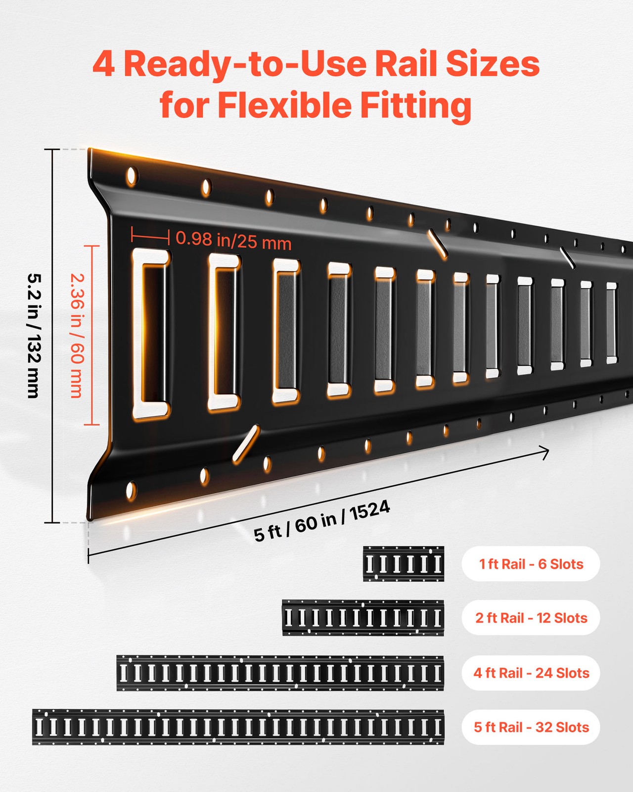 VEVOR E-Track Tie-Down Rail Kit 8 Pcs E Track Rails Include 36 Pcs Accessories