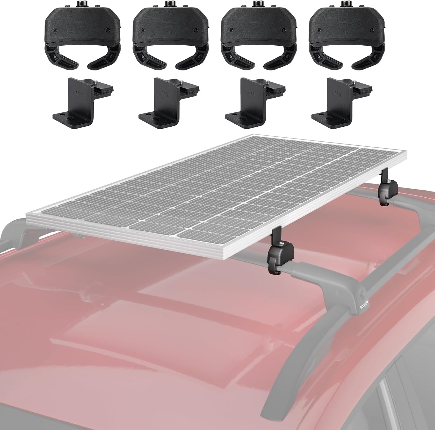 Solar Panel Crab Mounting Kit for Cars with Cross Bars No Drilling | Roof Rack