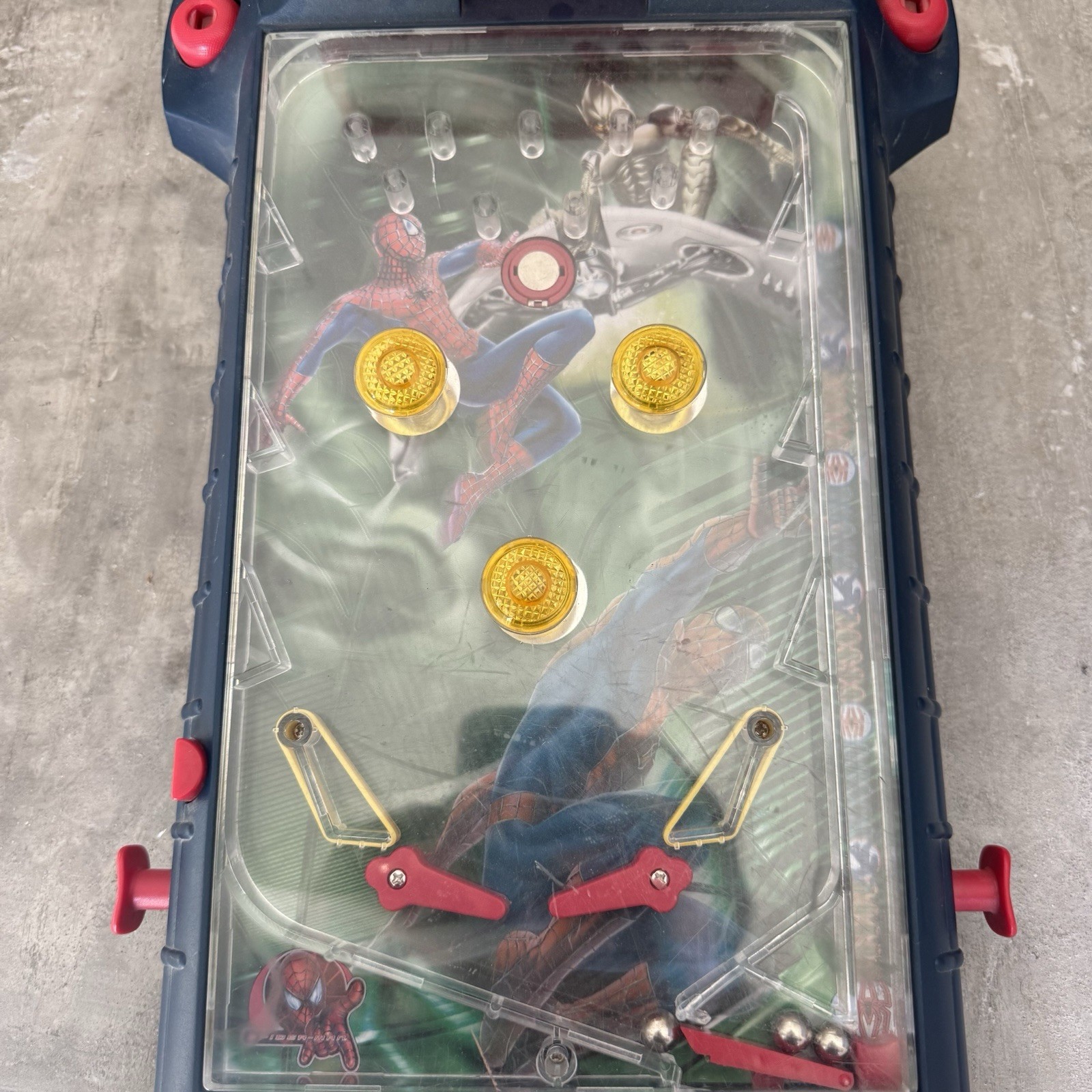 2002 Marvel SpiderMan Electronic Pinball Table Top Lights Sounds Work No Risers