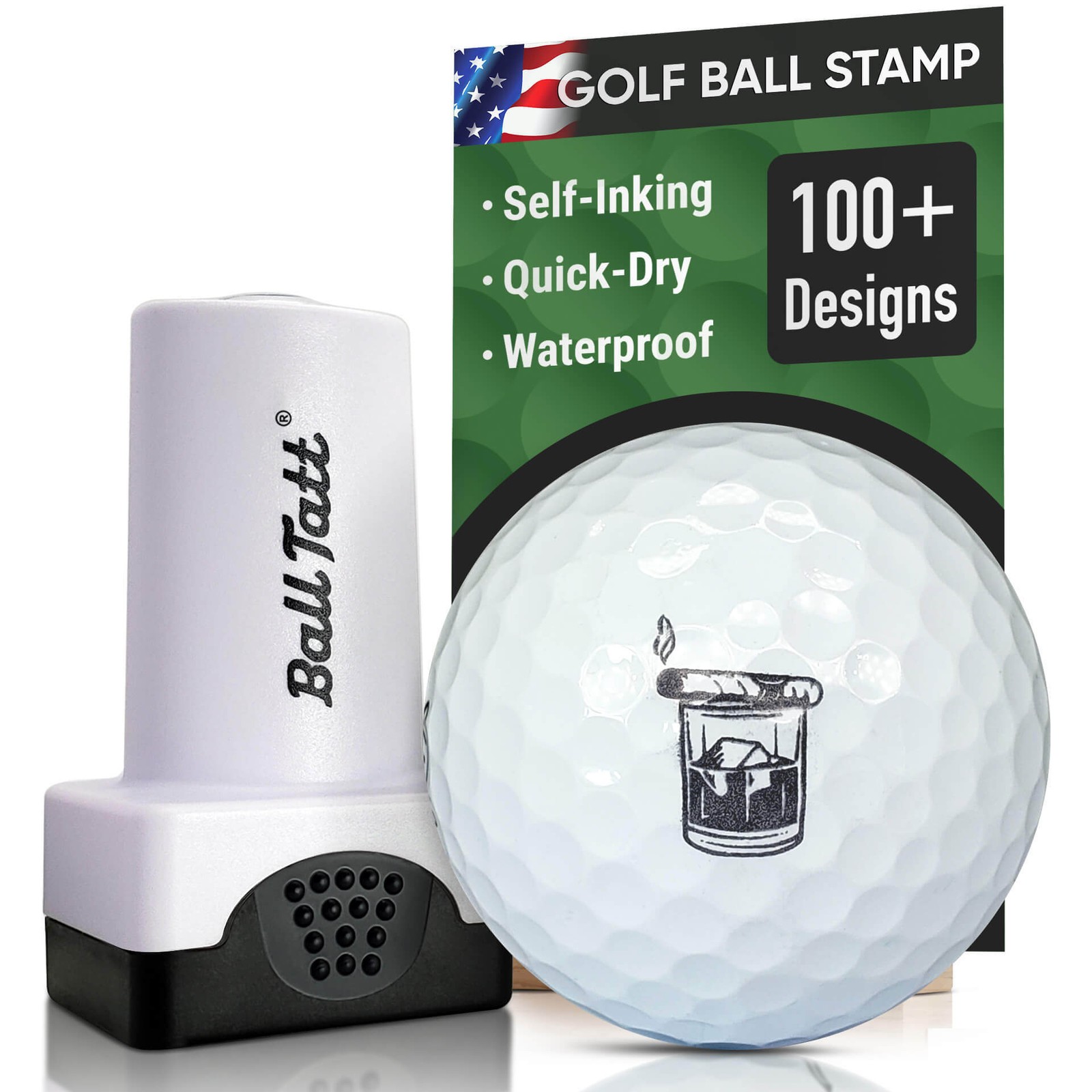 Ball Tatt - Whiskey Cigar Golf Ball Stamp Marker Quick-Dry Self-Inking Stamper