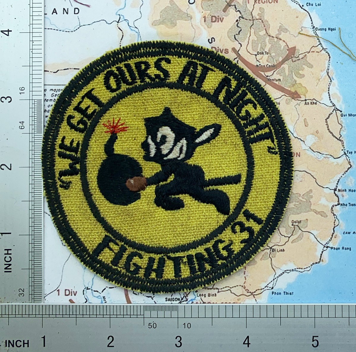 Patch , US Navy Fighter Squadron VF-31 FIGHTING 31 WE GET OURS AT NIGHT , t9-592