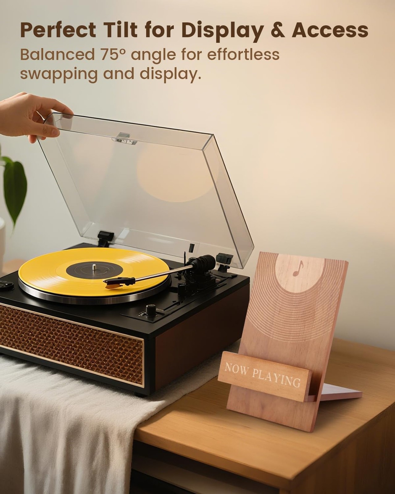 Now Playing Vinyl Stand – Solid Wood Display Holder for Albums, Stable & S