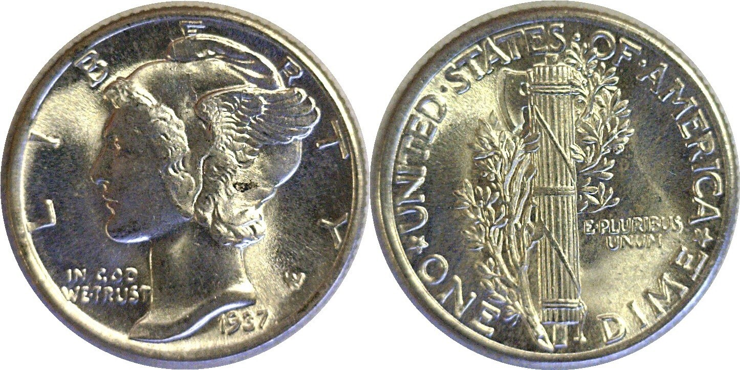 1937 10C Mercury Dime Silver Uncirculated