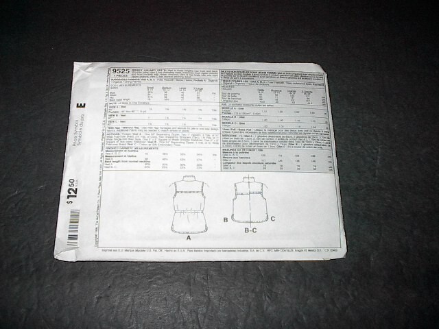 McCall's Pattern 9525 Misses' Unlined Vests in Three Lengths & Three Styles 8~22