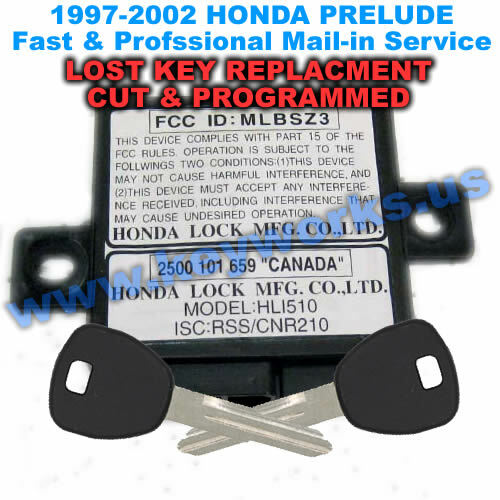 97-02 Honda Prelude lost key replacement & immobilizer programming, 2 new keys!