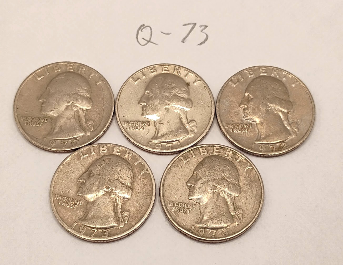 Old 70s Lot 5 US Eagle Quarters P 1970 1971 1972 1973 1974 Actual Coins [AL-Q73]
