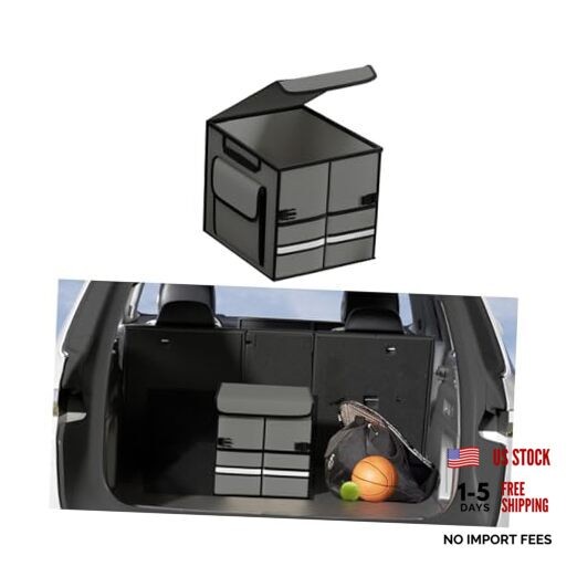 Car Trunk Organizer, Multi-Compartment Collapsible Vehicle Cargo Storage Grey